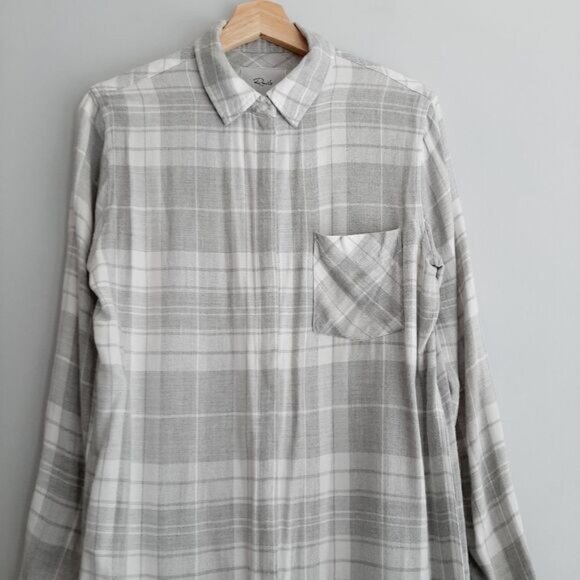 RAILS Plaid Shirt Tunic Dress Button Down Grey & White Sz XS - Picture 3 of 14